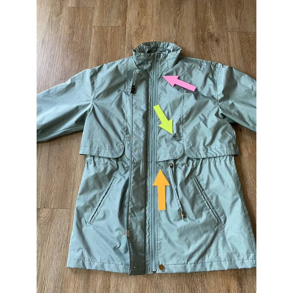 Vtg Fleet Street Metallic Teal Oversize Trench Raincoat Jacket Women's Medium - Picture 5 of 11